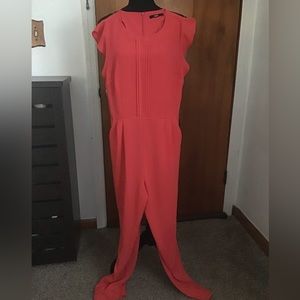 Coral red jumpsuit flutter sleeves, by British design Oasis